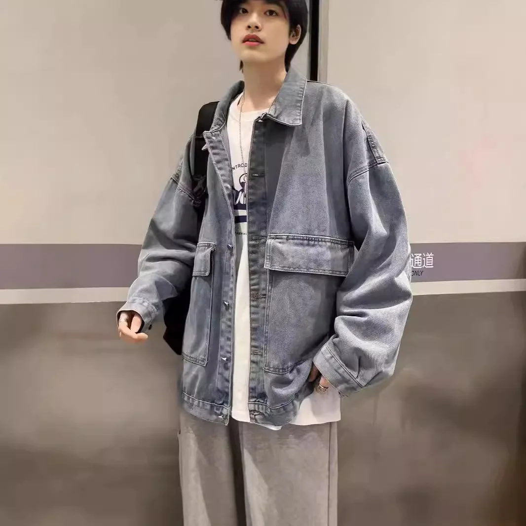Men's Light Blue Oversized Denim Jacket, Loose Fit Button-Down Workwear Coat with Large Pockets, Casual Streetwear Outerwear
Men's Light Blue Oversized Denim Jacket, Loose Fit Button-Down Workwear Coat with Large Pockets, Casual Streetwear Outerwear