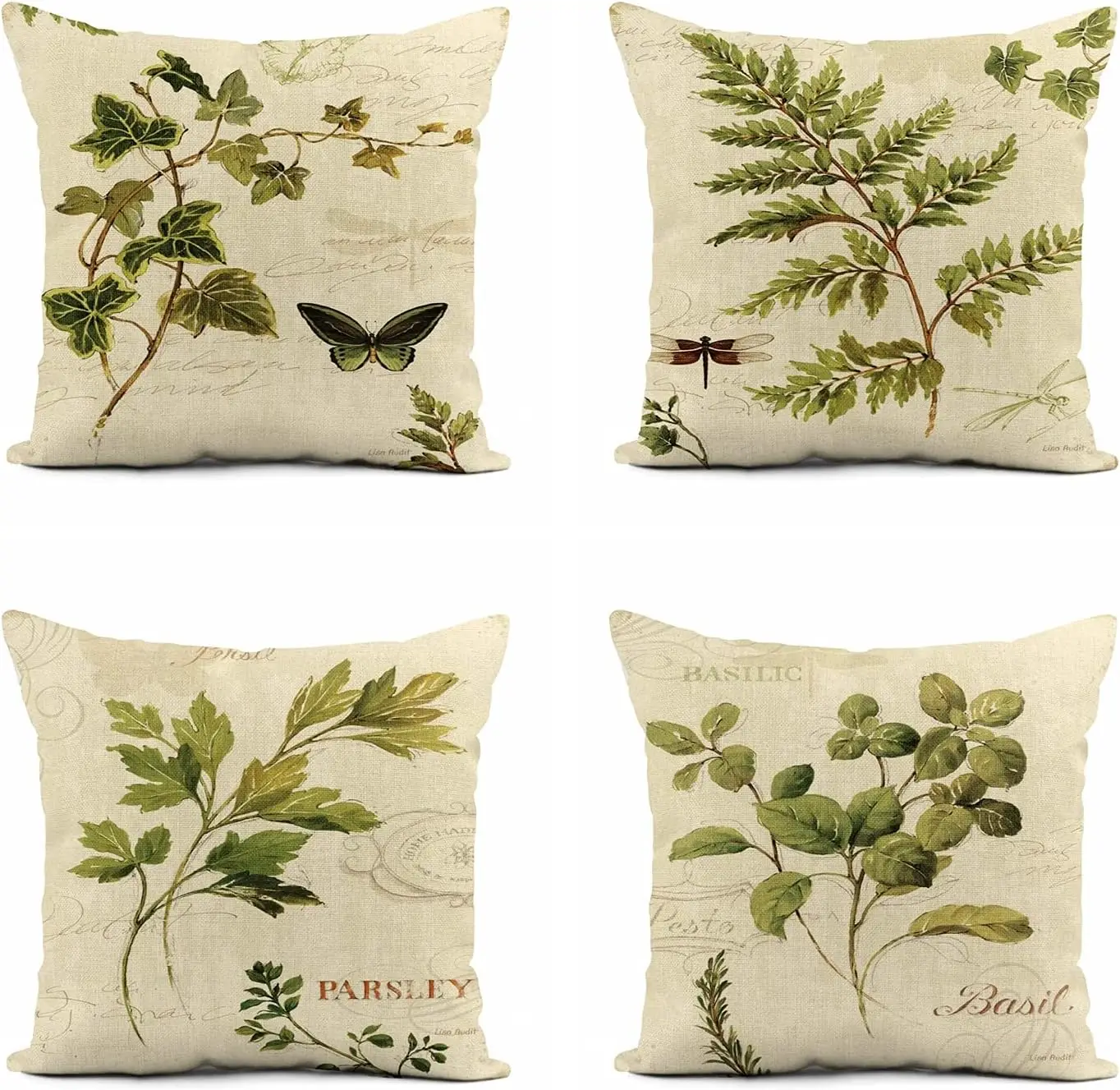 Set Of 4 Linen Throw Pillow Covers 18X18 H Green Botanical Ferns And Dragonfly Ivies Ivy Leaf Leaves Home Decor Pillowcase
Set Of 4 Linen Throw Pillow Covers 18X18 H Green Botanical Ferns And Dragonfly Ivies Ivy Leaf Leaves Home Decor Pillowcase