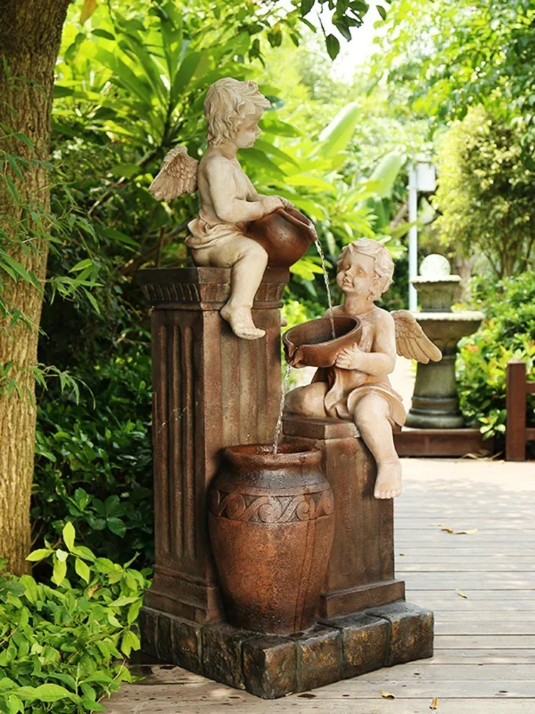 European style angel fountain landscape, outdoor flowing water decorations, entering the home, garden layout, courtyard
European style angel fountain landscape, outdoor flowing water decorations, entering the home, garden layout, courtyard