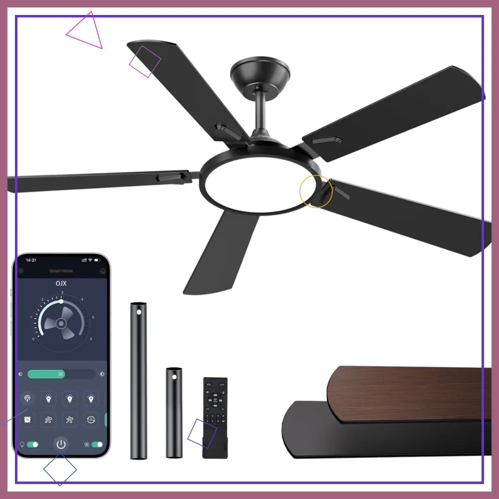 52" Ceiling Fan with Lights, Remote/APP Control, 3 CCT, Dimmable, DC Motor, Quiet, Reversible for Indoor/Outdoor
52" Ceiling Fan with Lights, Remote/APP Control, 3 CCT, Dimmable, DC Motor, Quiet, Reversible for Indoor/Outdoor
