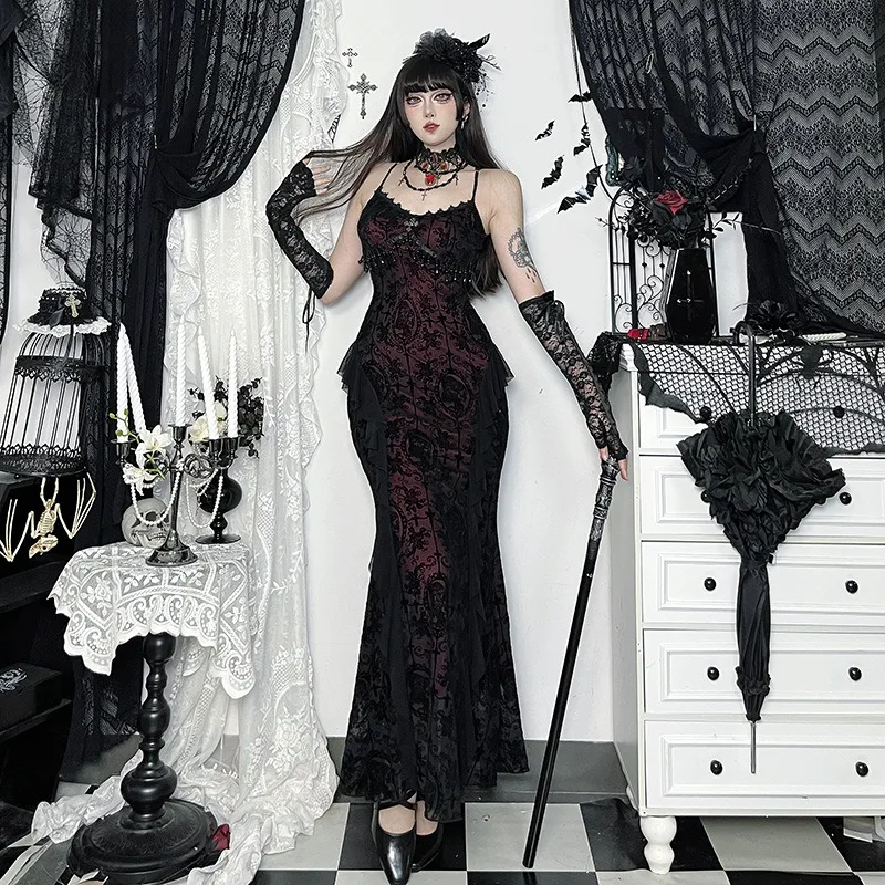 Gothic Style Velvet Maxi Dress for Women Sexy Spaghetti Strap Bodycon Sleeveless Dresses Harajuku High Waist Tassel Robe Femme
Gothic Style Velvet Maxi Dress for Women Sexy Spaghetti Strap Bodycon Sleeveless Dresses Harajuku High Waist Tassel Robe Femme