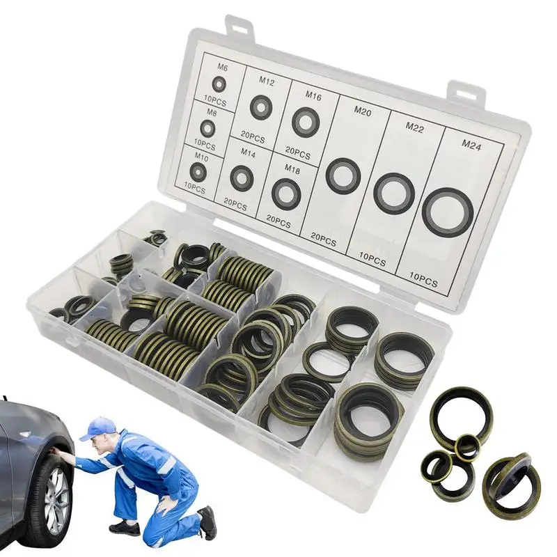 Metal Bonded Sealing Washer 150X Automotive Oil Pipe Gasket Washer Multifunction Metal Crush Ring Set Auto Repair Set
Metal Bonded Sealing Washer 150X Automotive Oil Pipe Gasket Washer Multifunction Metal Crush Ring Set Auto Repair Set