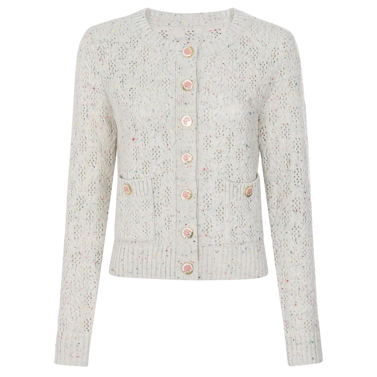 High Quality Spring And Autumn New Style Temperament Round Neck Elastic Knitted Hollow Button Top Women's Cardigan
High Quality Spring And Autumn New Style Temperament Round Neck Elastic Knitted Hollow Button Top Women's Cardigan