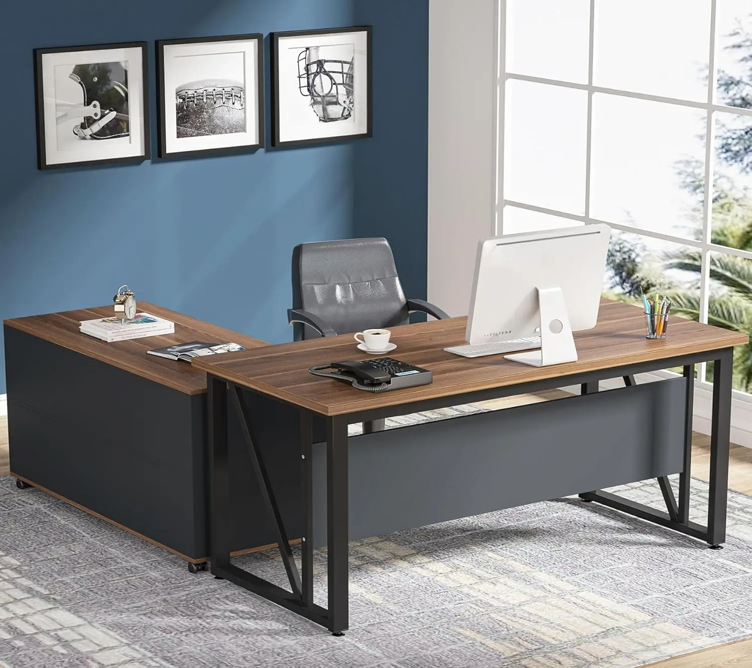 55" Executive L-Shaped Computer Desk with Lateral File Cabinet Drawers Storage Shelves Home Office Table, Customized
55" Executive L-Shaped Computer Desk with Lateral File Cabinet Drawers Storage Shelves Home Office Table, Customized