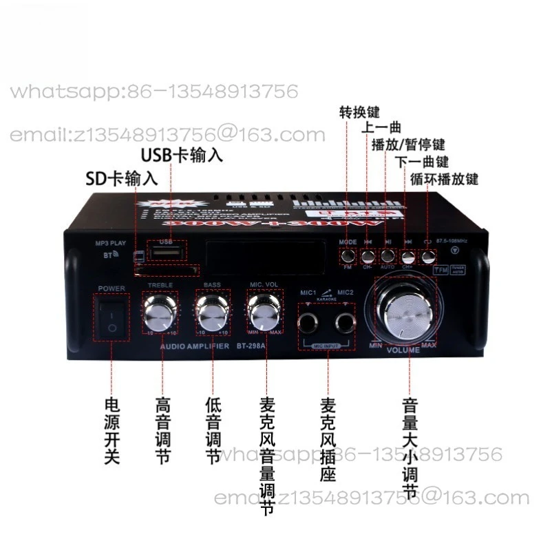 Mini USB Home/car Bluetooth Plug-in Card AC DC Small Amplifier Two-channel Stereo 300W*2
Mini USB Home/car Bluetooth Plug-in Card AC DC Small Amplifier Two-channel Stereo 300W*2