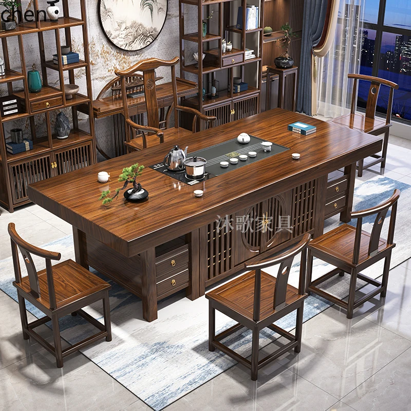 HXL large board solid wood tea table and chair combination new Chinese office tea table set
HXL large board solid wood tea table and chair combination new Chinese office tea table set