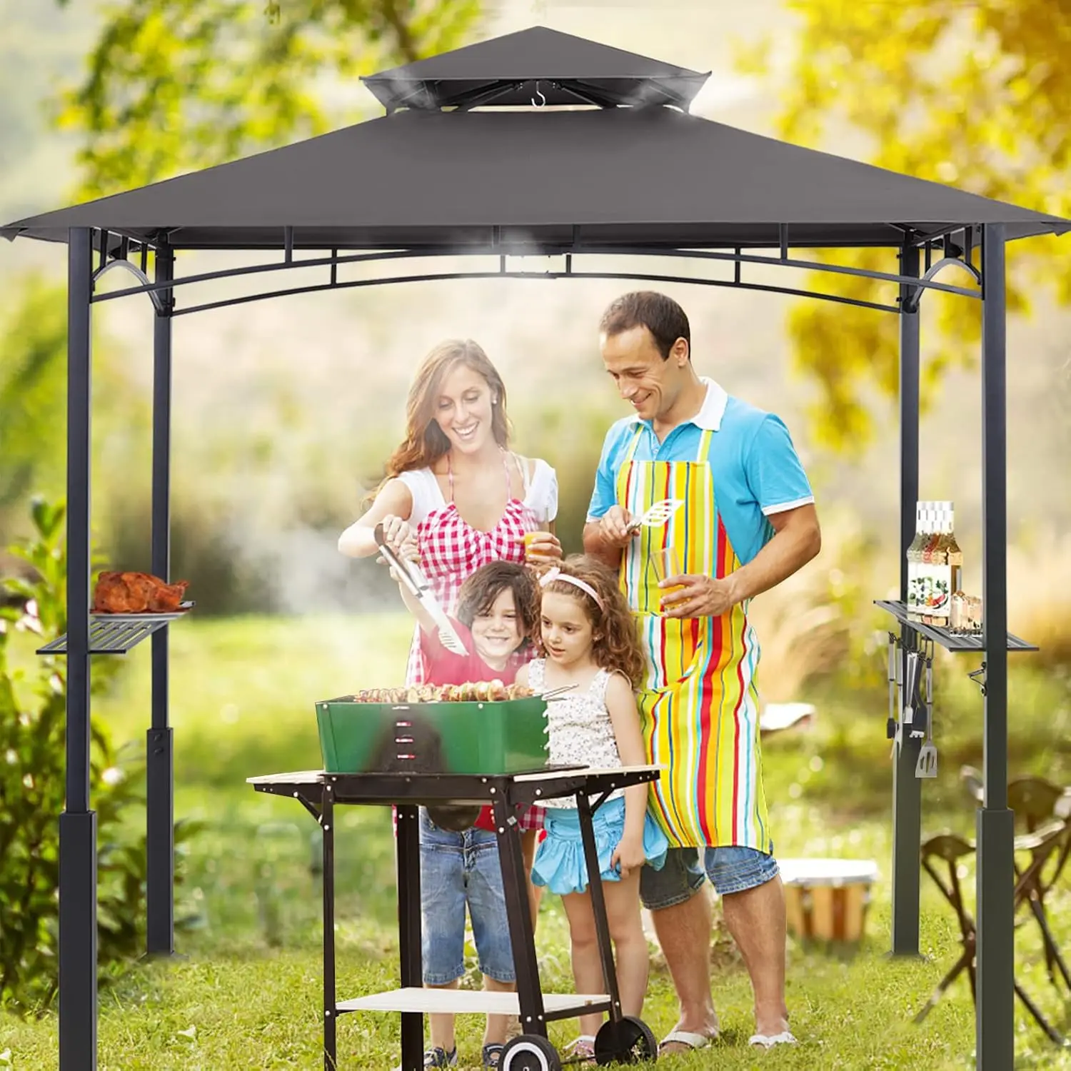 8x5 Grill Gazebo Outdoor BBQ Canopy Shelter with LED Light for Patio Backyard, Dark Grey, Custom
8x5 Grill Gazebo Outdoor BBQ Canopy Shelter with LED Light for Patio Backyard, Dark Grey, Custom