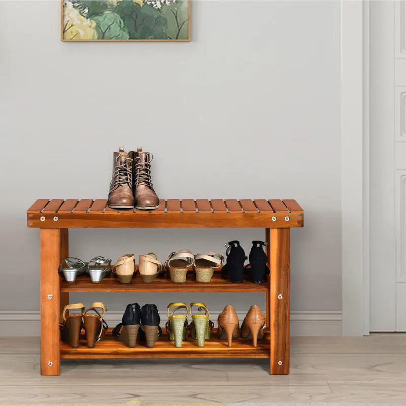Freestanding Wood Bench with 3-Tier Storage Shelves
Freestanding Wood Bench with 3-Tier Storage Shelves
