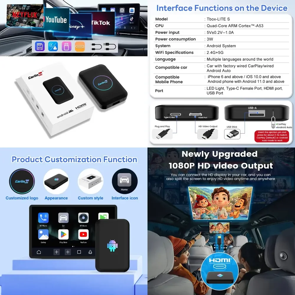Newly Upgraded 1080P Video Output Tbox Lites Dual Wifi 3 System in 1 Wireless Carplay Android Auto Appl Carlinkit Device
Newly Upgraded 1080P Video Output Tbox Lites Dual Wifi 3 System in 1 Wireless Carplay Android Auto Appl Carlinkit Device