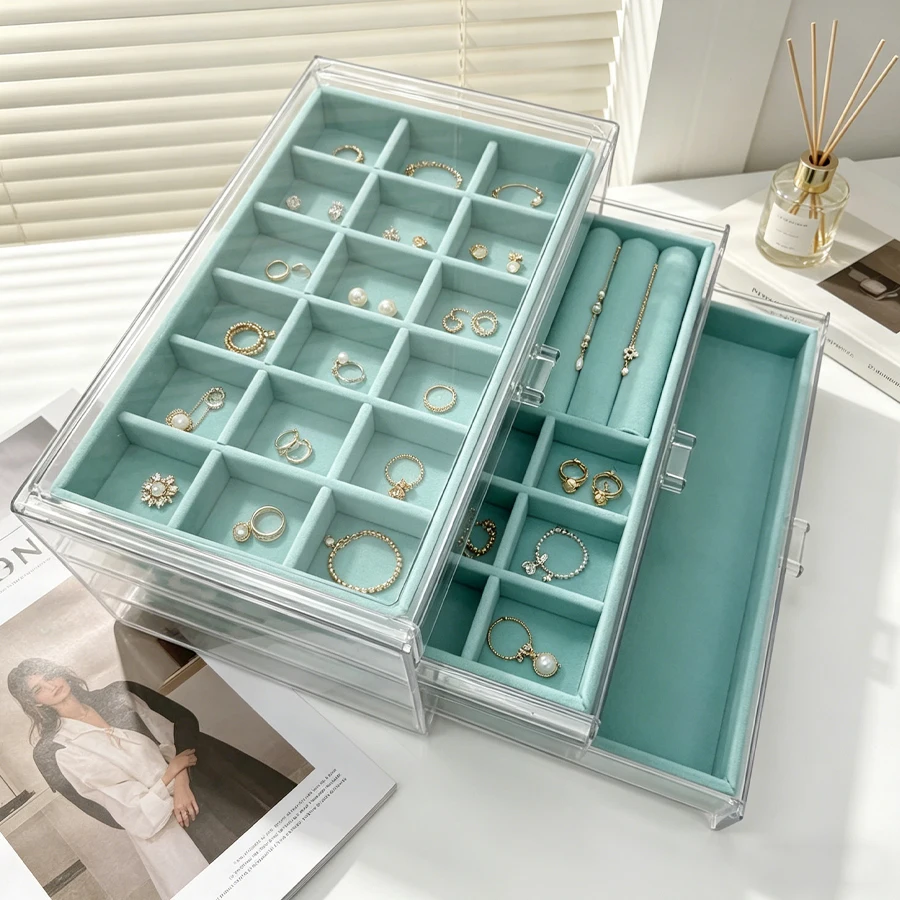 3-layer blue velvet jewelry box with 18+1+empty tray, velvet jewelry box for storing jewelry, jewelry rings, bracelets, necklace
3-layer blue velvet jewelry box with 18+1+empty tray, velvet jewelry box for storing jewelry, jewelry rings, bracelets, necklace