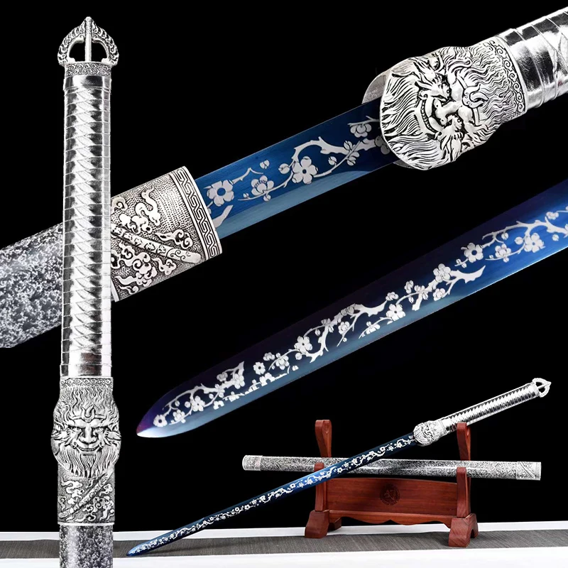 Forged Sword, Spring Steel Full Tang Blade, Blue Plated Engraving Plant, Wood Scabbard, Decoration Sword
Forged Sword, Spring Steel Full Tang Blade, Blue Plated Engraving Plant, Wood Scabbard, Decoration Sword