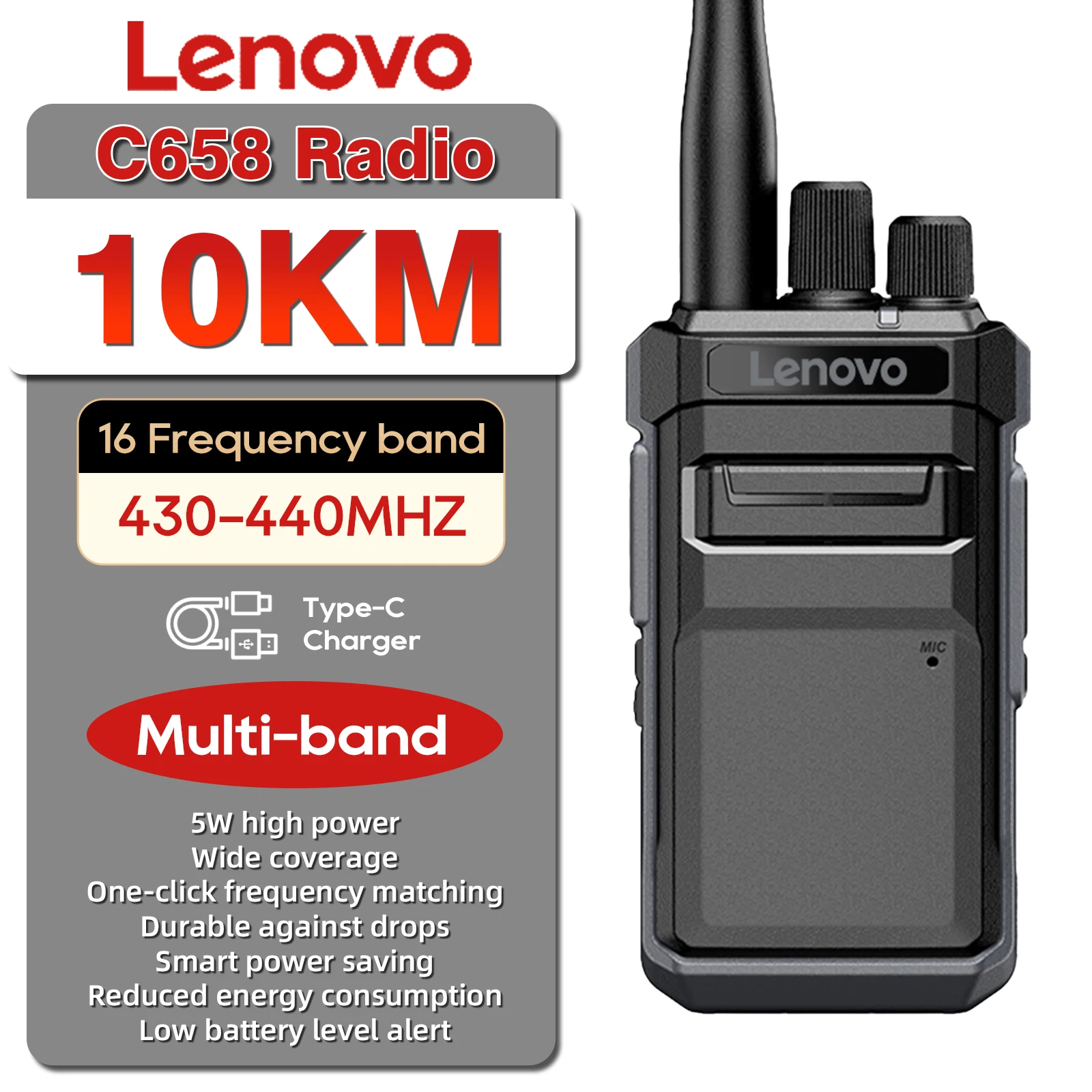 Original Lenovo 2000mAh 5W high-power intelligent power-saving low-battery alarm walkie-talkie 430-440 MHz Type-C port intercom
Original Lenovo 2000mAh 5W high-power intelligent power-saving low-battery alarm walkie-talkie 430-440 MHz Type-C port intercom