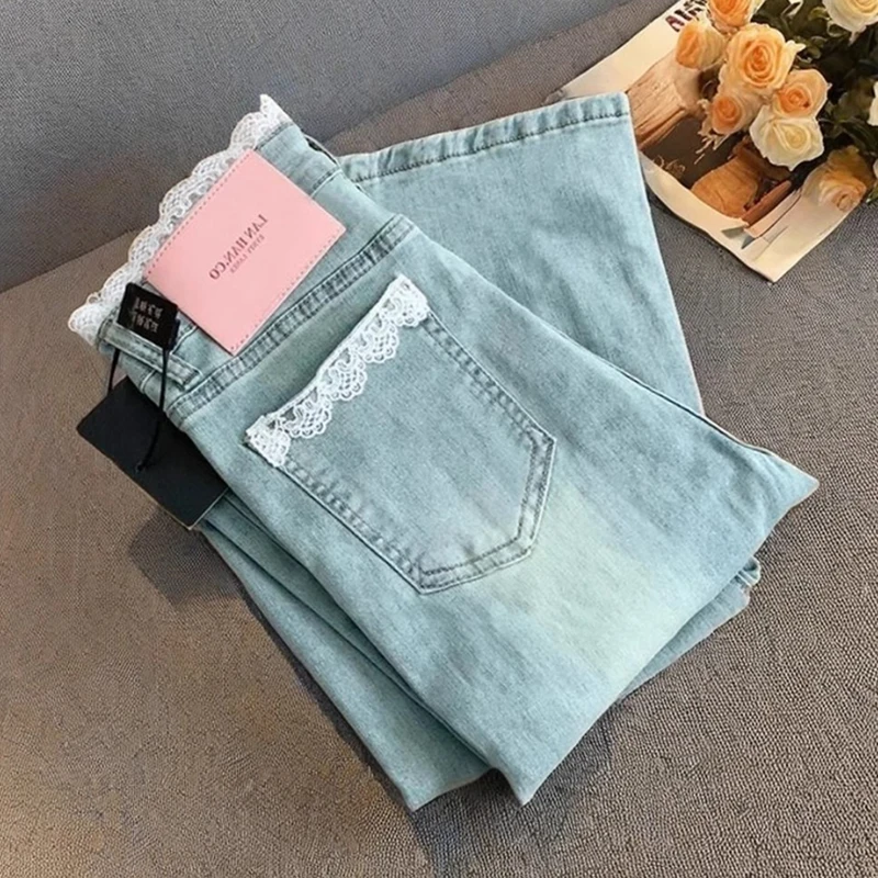 Lace Patchwork Jeans For Women Summer Slim Fit High Waisted Micro Flared Pants Korean Style Casual Zipper Denim Trousers
Lace Patchwork Jeans For Women Summer Slim Fit High Waisted Micro Flared Pants Korean Style Casual Zipper Denim Trousers