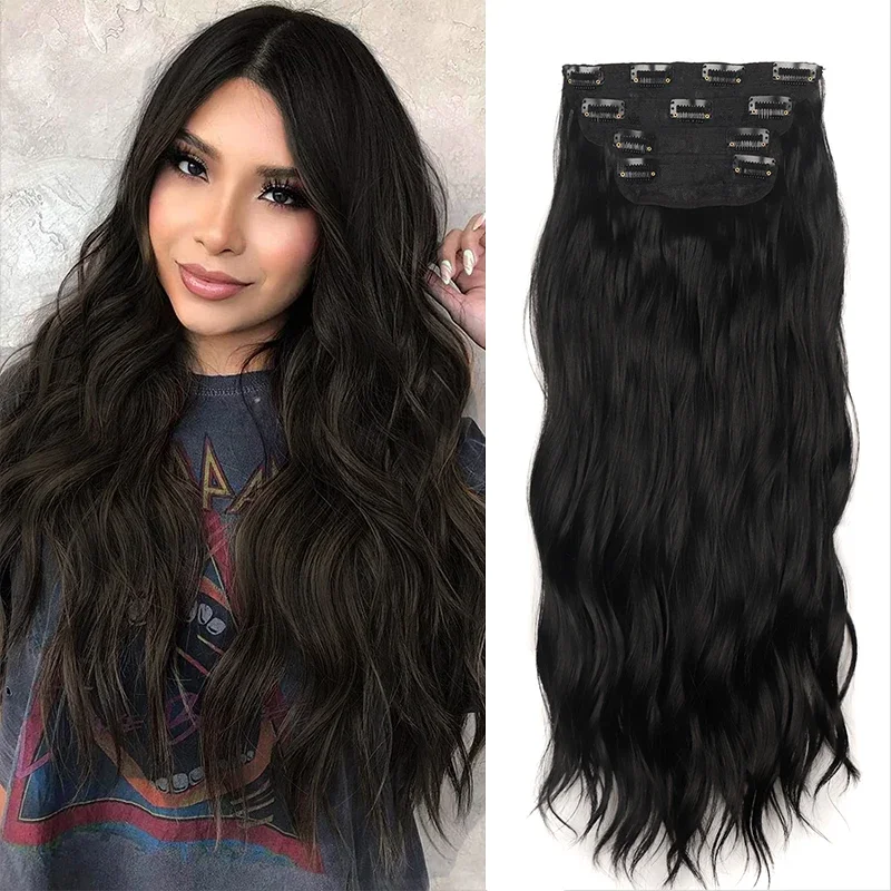Wavy Clip in Hair Extensions 4pcs/set Long Wavy Clip in Hair Extensions for Women 24inch Black Synthetic Fibre Thick Hairpieces
Wavy Clip in Hair Extensions 4pcs/set Long Wavy Clip in Hair Extensions for Women 24inch Black Synthetic Fibre Thick Hairpieces