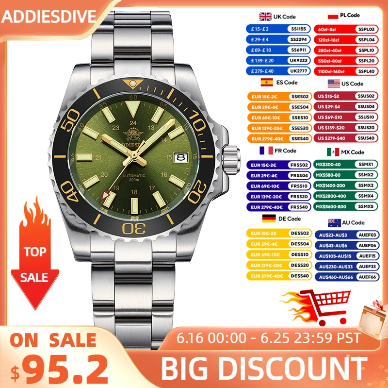 ADDIESDIVE New Men Watch Diving Sapphire Ceramic Bezel NH35 Automatic Mechanical Watch Luminous Stainless Steel 200m Waterproof
ADDIESDIVE New Men Watch Diving Sapphire Ceramic Bezel NH35 Automatic Mechanical Watch Luminous Stainless Steel 200m Waterproof