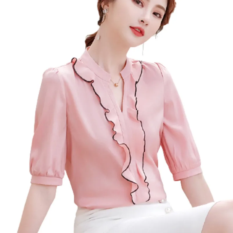 2023 Women's Ruffle Temperament Half Sleeve Chiffon Shirt Fashion Ladies V-neck Blouse High Quality Office Formal Work Summer
2023 Women's Ruffle Temperament Half Sleeve Chiffon Shirt Fashion Ladies V-neck Blouse High Quality Office Formal Work Summer