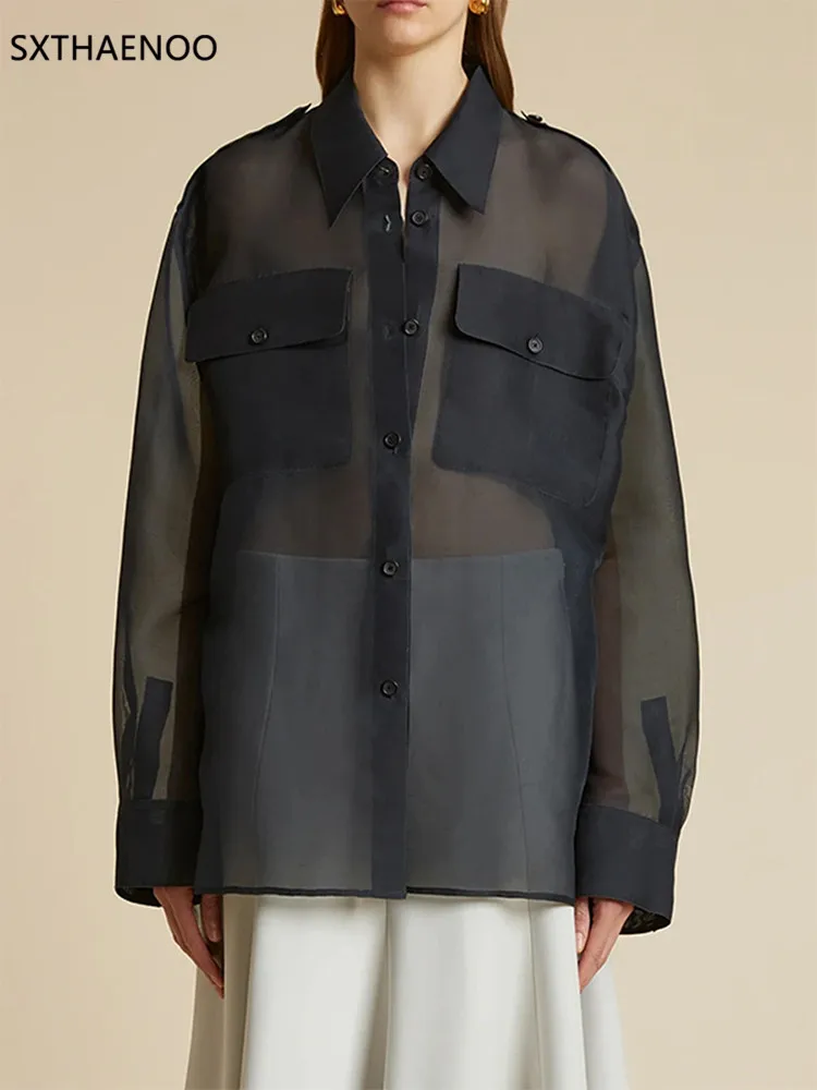 SXTHAENOOE Loose Women's Shirt Thin Mesh Semi-Transparent Lazy Style Lightweight Fashionable Breathable Button-Up Casual Blouse
SXTHAENOOE Loose Women's Shirt Thin Mesh Semi-Transparent Lazy Style Lightweight Fashionable Breathable Button-Up Casual Blouse