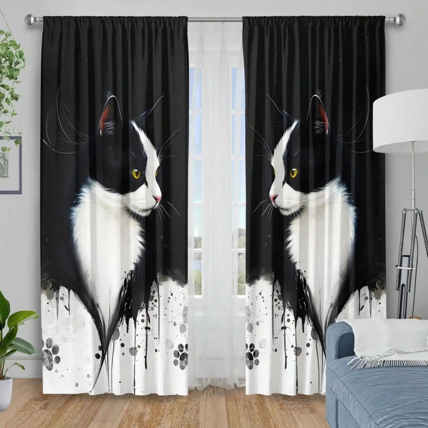Black and White Cat Curtain, Pet Paw Print Design Blackout Curtains, Tuxedo Cat Face Drapes, Animal Lover Decor, 2 Panels
Black and White Cat Curtain, Pet Paw Print Design Blackout Curtains, Tuxedo Cat Face Drapes, Animal Lover Decor, 2 Panels