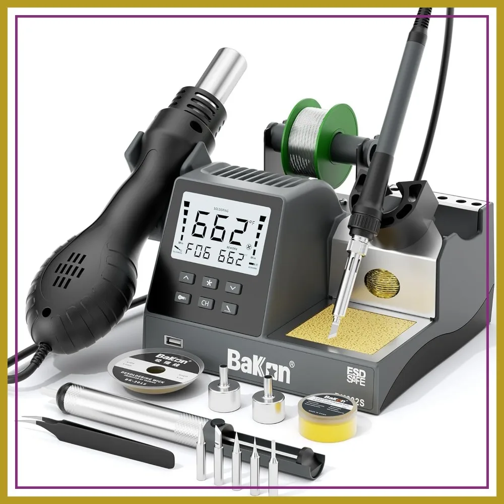 BK602S 2-in-1 Soldering Iron & Hot Air Rework Station, Digital Welding Kit for Electronics, Fast Heat, Auto Sleep, °C/°F
BK602S 2-in-1 Soldering Iron & Hot Air Rework Station, Digital Welding Kit for Electronics, Fast Heat, Auto Sleep, °C/°F