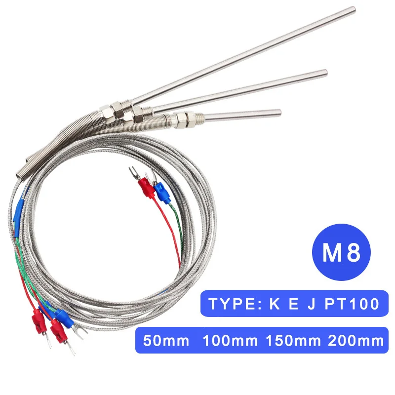 Thermocouple M8 1m 2m 3m 4m 5m Type K E J PT100 50mm 150mm 100mm 200mm Probe Screw Thread Cable Temperature Sensor 0-800℃
Thermocouple M8 1m 2m 3m 4m 5m Type K E J PT100 50mm 150mm 100mm 200mm Probe Screw Thread Cable Temperature Sensor 0-800℃