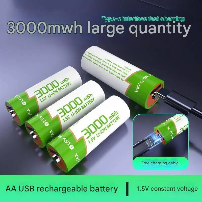 1.5V 3000mWh/1500mWh AA/AAA Rechargeable Battery USB Type-C Rechargeable Lithium Battery for Remote Control Electric Toys Mouse
1.5V 3000mWh/1500mWh AA/AAA Rechargeable Battery USB Type-C Rechargeable Lithium Battery for Remote Control Electric Toys Mouse