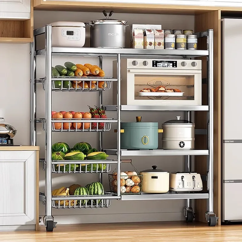 Stainless Steel Vegetable Basket Multifunctional Storage Rack Movable Space Saving Kitchen Trolley Microwave Oven Storage Cart
Stainless Steel Vegetable Basket Multifunctional Storage Rack Movable Space Saving Kitchen Trolley Microwave Oven Storage Cart