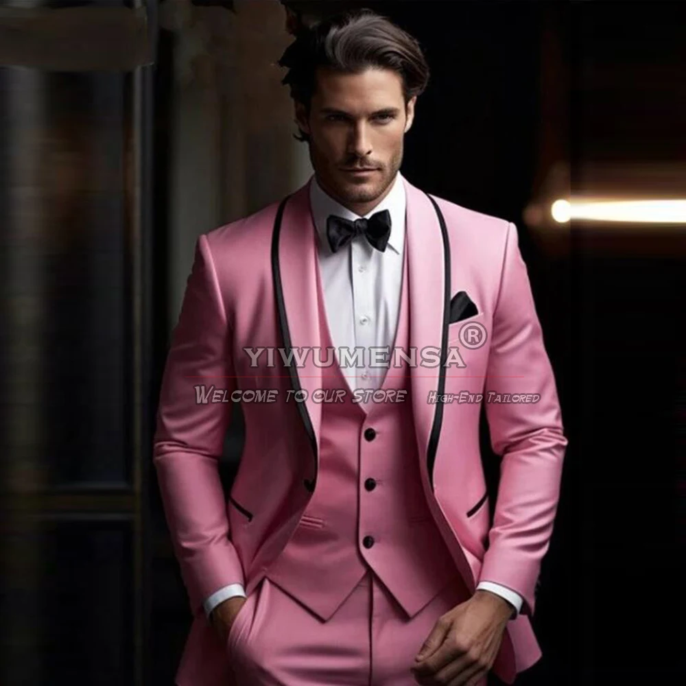 Elegant Pink Suits Men For Wedding Black Lapel Groom Tuxedos Custom Made 3 Pieces Business Party Prom Blazer Costume Homme Pour
Elegant Pink Suits Men For Wedding Black Lapel Groom Tuxedos Custom Made 3 Pieces Business Party Prom Blazer Costume Homme Pour