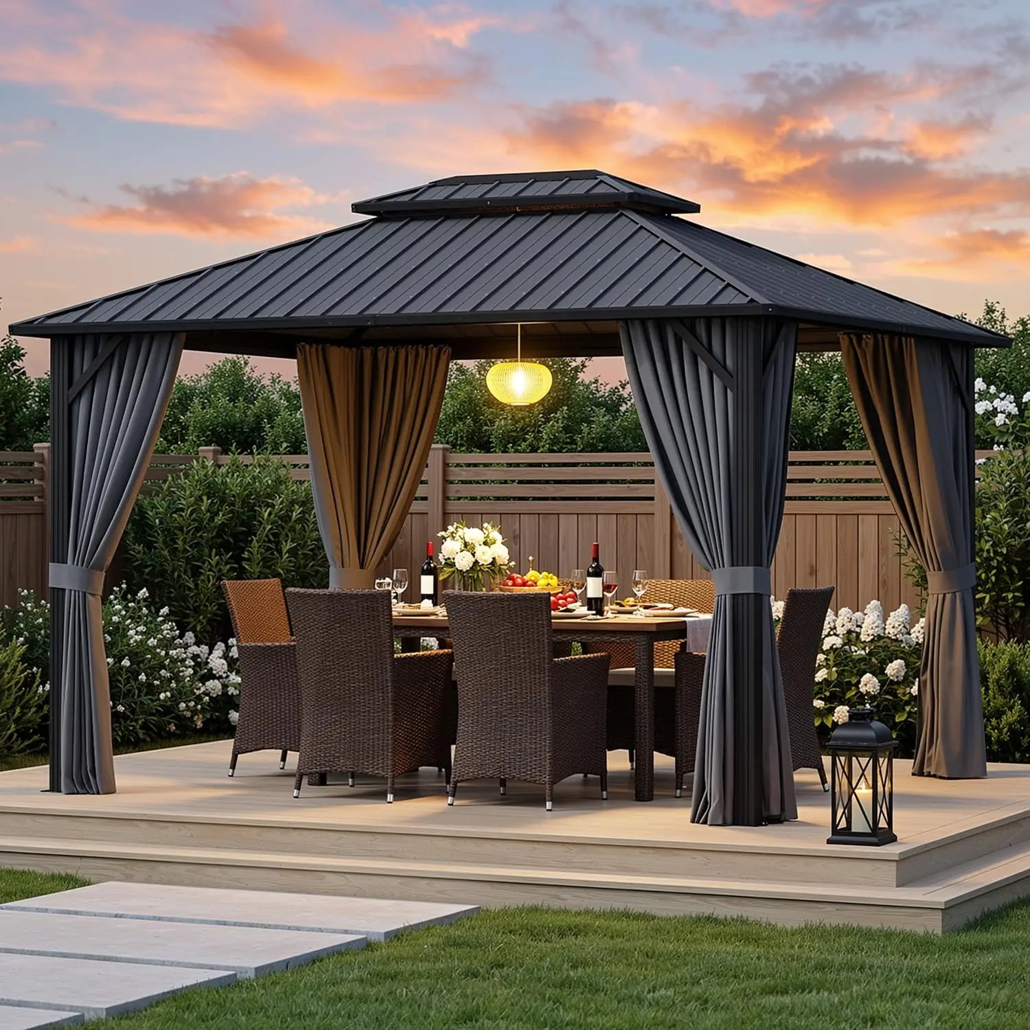 10'x12' Hardtop Gazebo, Aluminum Frame Metal Canopy with Double Roof, Outdoor Gazebo with Breathable Netting &, Customized
10'x12' Hardtop Gazebo, Aluminum Frame Metal Canopy with Double Roof, Outdoor Gazebo with Breathable Netting &, Customized