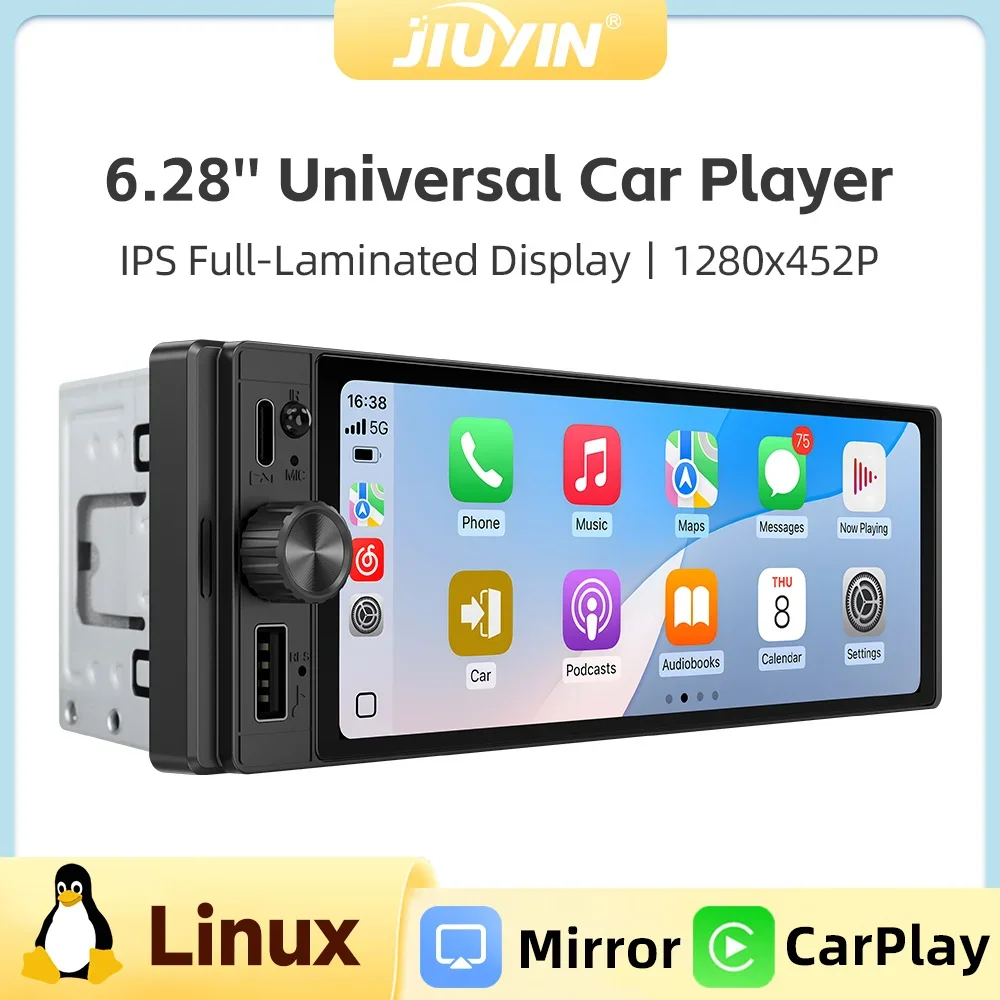 JIUYIN 1Din Car Radio 6.28 inch Universal MP5 IPS Touch Screen Wireless Carplay Android Auto Car Multimedia Player USB BT Type-C
JIUYIN 1Din Car Radio 6.28 inch Universal MP5 IPS Touch Screen Wireless Carplay Android Auto Car Multimedia Player USB BT Type-C
