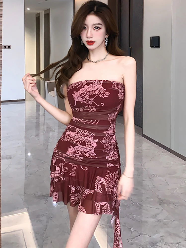 Summer Red Print Mesh Chic Ruffled Casual Short Dress 2024 Fashion Elegant Chest Wrapping Sexy Club Dress Women Bodycon Vestidos
Summer Red Print Mesh Chic Ruffled Casual Short Dress 2024 Fashion Elegant Chest Wrapping Sexy Club Dress Women Bodycon Vestidos