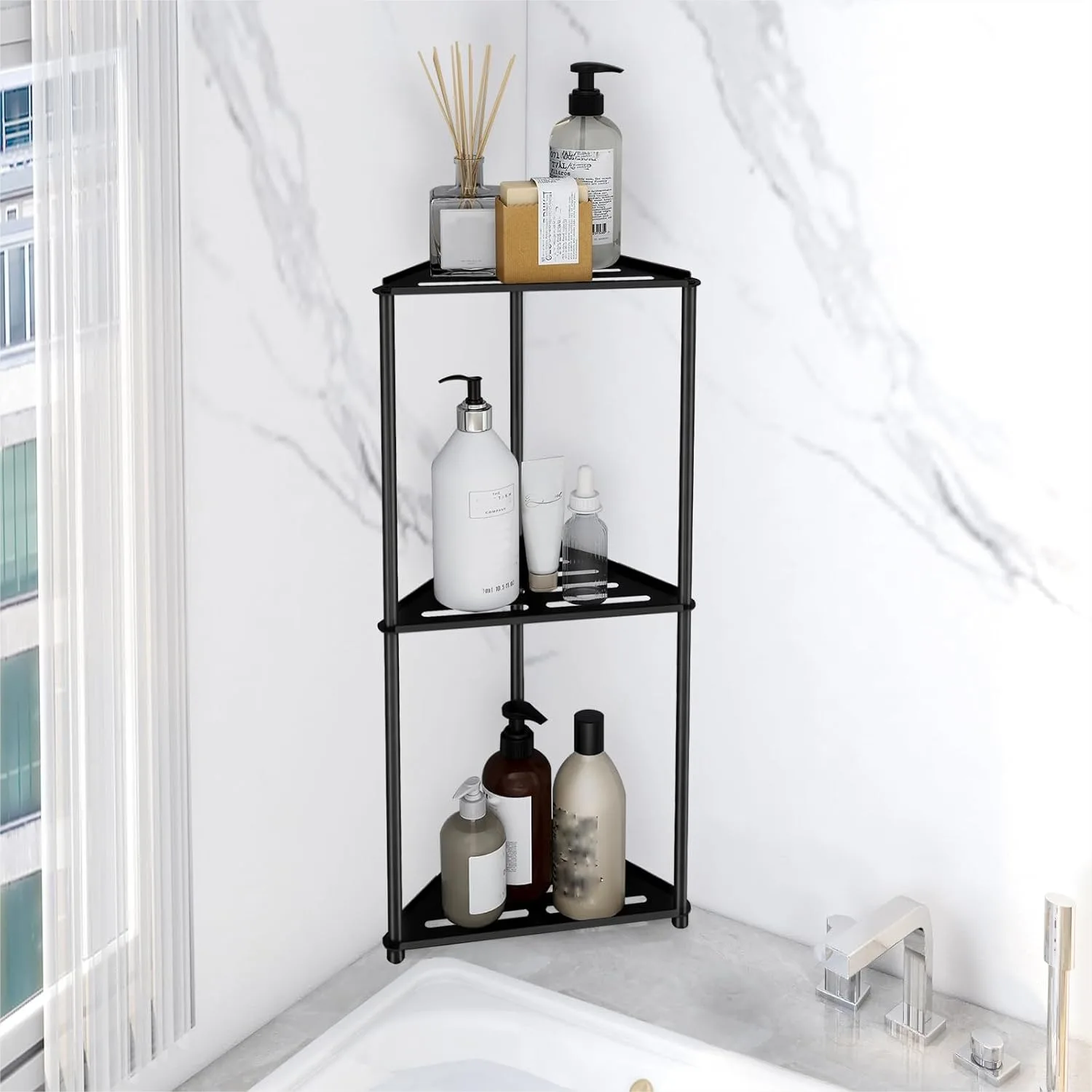 Corner Shower Caddy, 3-Tier Stainless Steel Stand with Rustproof Shelves for Bathroom Storage, Black
Corner Shower Caddy, 3-Tier Stainless Steel Stand with Rustproof Shelves for Bathroom Storage, Black