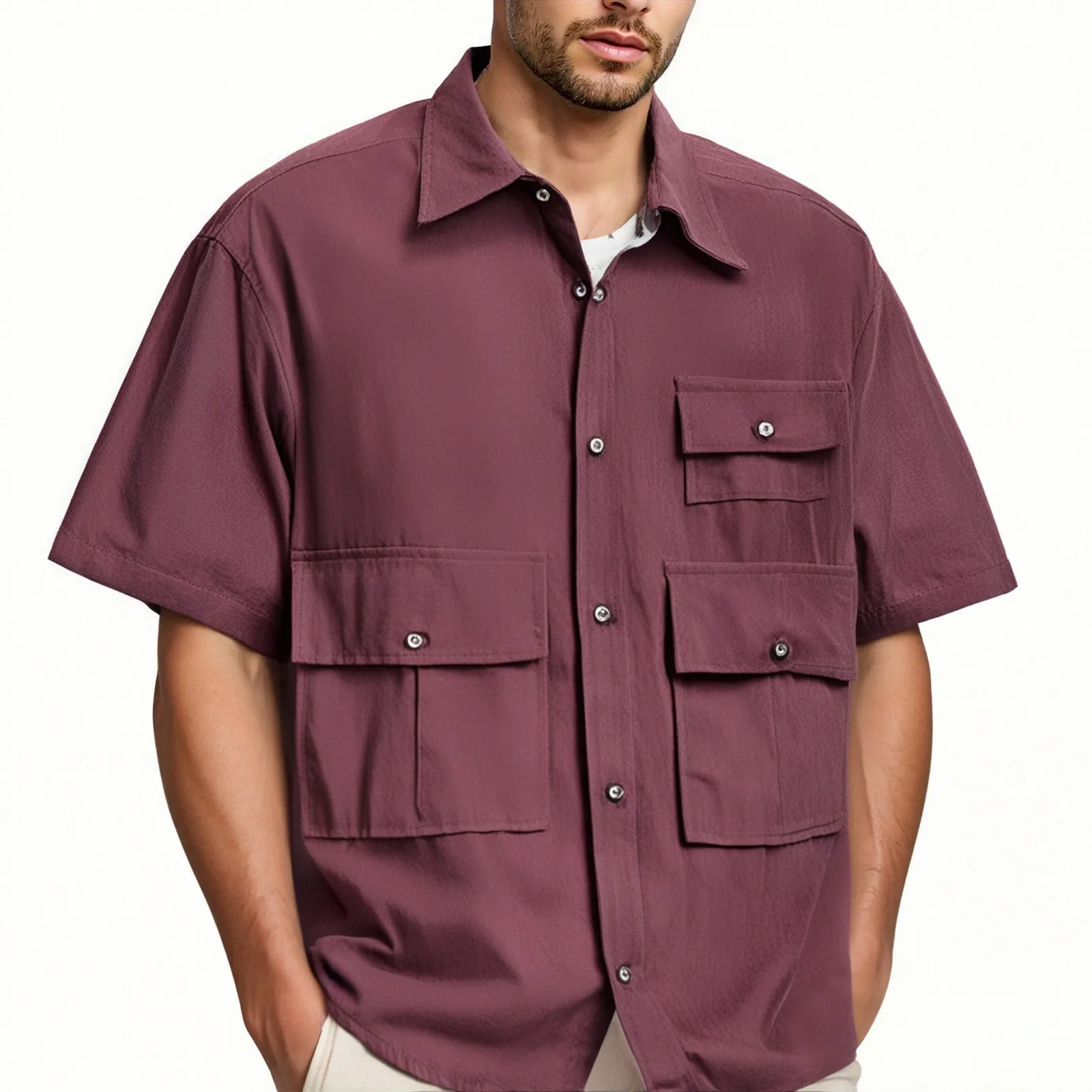 Mens Short Sleeve Work Shirt American-Style Elastic Cargo Short-Sleeved Retro Outdoor Multi-Pocket Shirt Pocket Shirts 2025
Mens Short Sleeve Work Shirt American-Style Elastic Cargo Short-Sleeved Retro Outdoor Multi-Pocket Shirt Pocket Shirts 2025
