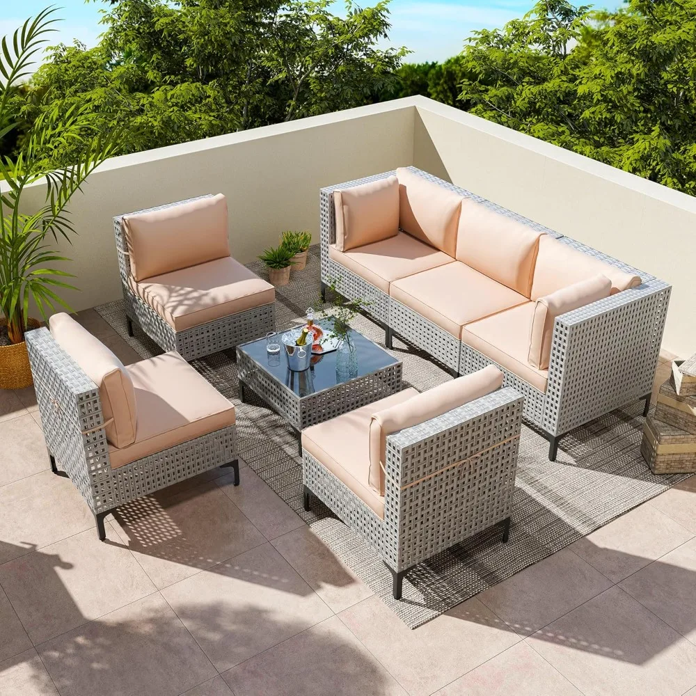 7-Piece Outdoor Patio Furniture Set, All-Weather Rattan Sectional Sofa with Thick Cushions, Modular Conversation Set for Poolsid
7-Piece Outdoor Patio Furniture Set, All-Weather Rattan Sectional Sofa with Thick Cushions, Modular Conversation Set for Poolsid