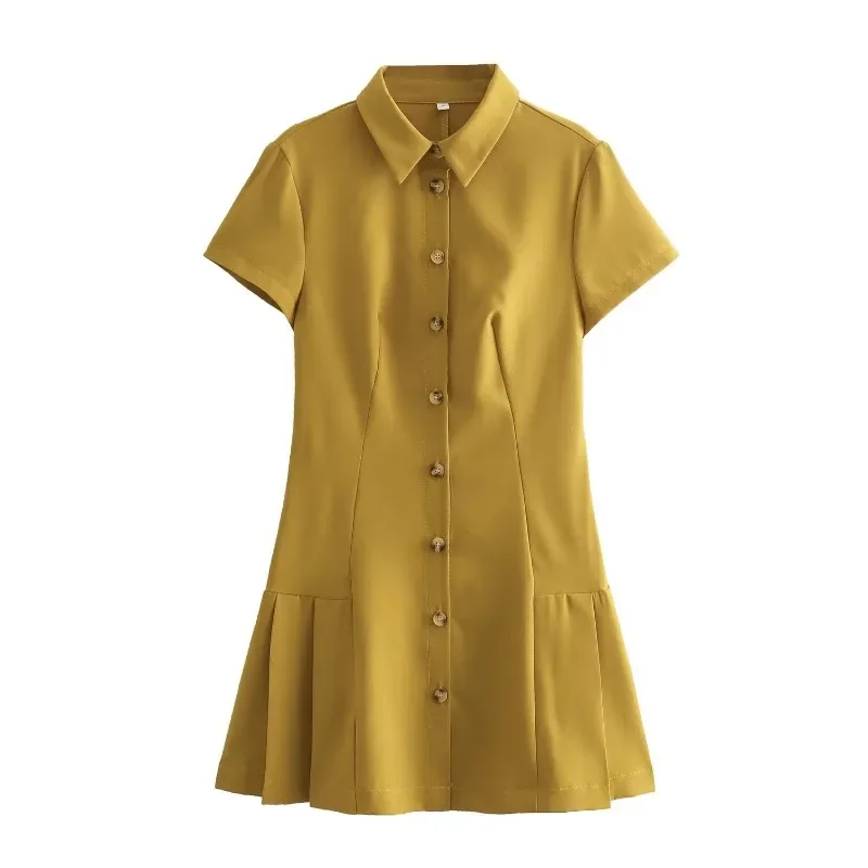2025 Women Fashion Summer New Pleats Short Sleeve Single-breasted Lapel Mini Shirt Dress French Chic Female Evening Clothing
2025 Women Fashion Summer New Pleats Short Sleeve Single-breasted Lapel Mini Shirt Dress French Chic Female Evening Clothing