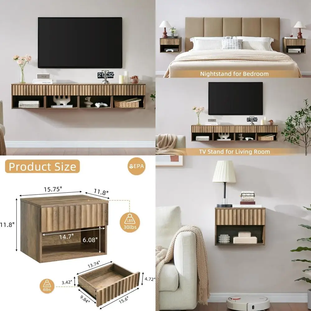 Современная настенная тумбочка с рифленым ящиком и открытой полкой — коричневый в деревенском стиле, набор из 2 шт.
Современная настенная тумбочка с рифленым ящиком и открытой полкой — коричневый в деревенском стиле, набор из 2 шт.