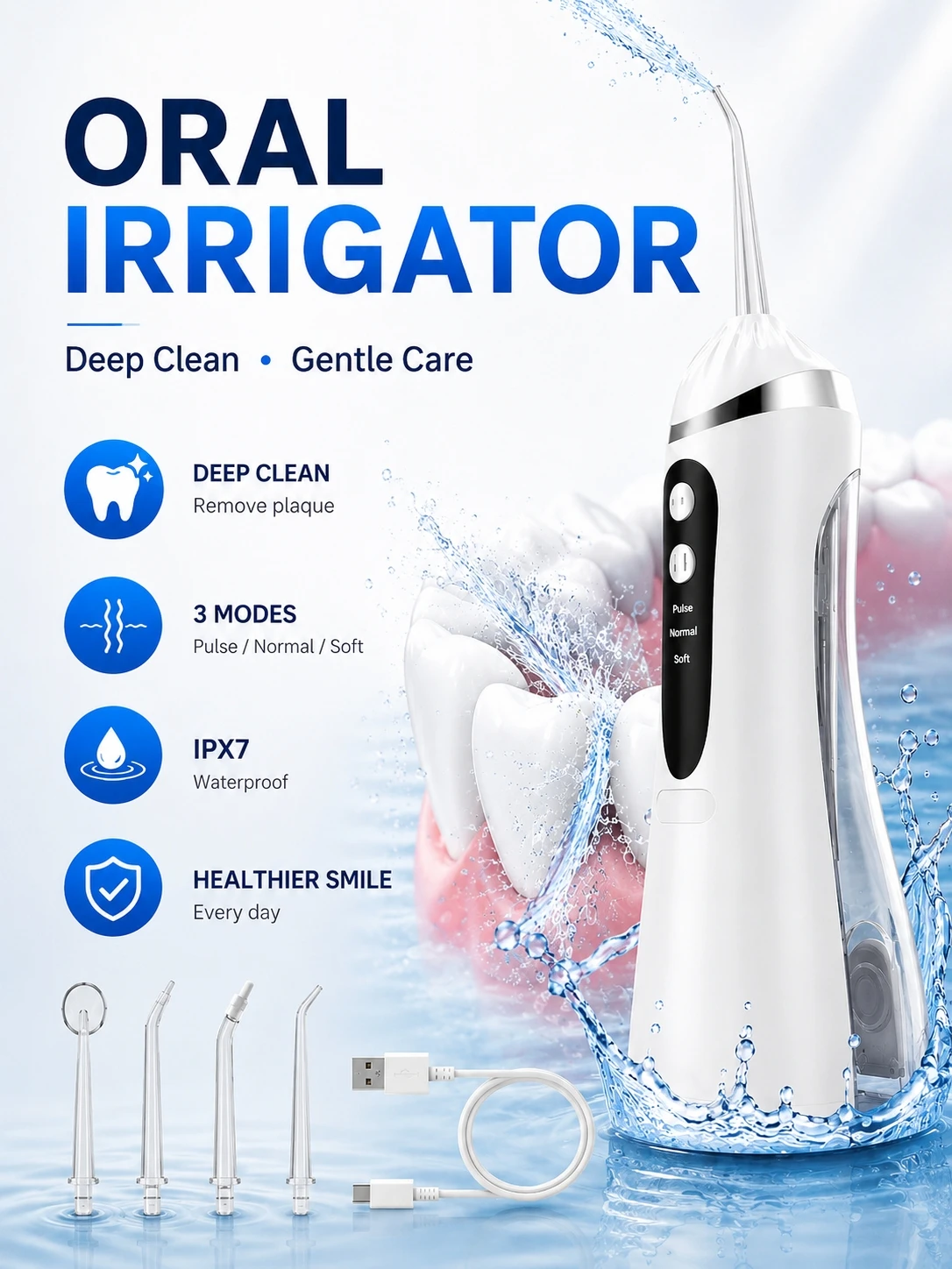 Electric Water Flosser Portable Oral Irrigator Rechargeable Waterproof Teeth Cleaner Plaque Tartar Removal Home Travel Tool
Electric Water Flosser Portable Oral Irrigator Rechargeable Waterproof Teeth Cleaner Plaque Tartar Removal Home Travel Tool