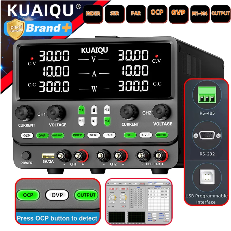 KUAIQU источник питания постоянного тока с двойным выходом, 30 В, 10 А, 5 А, независимый/серия/параллельный режим, программируемый настольный источник питания RS232 USB RS485
KUAIQU источник питания постоянного тока с двойным выходом, 30 В, 10 А, 5 А, независимый/серия/параллельный режим, программируемый настольный источник питания RS232 USB RS485