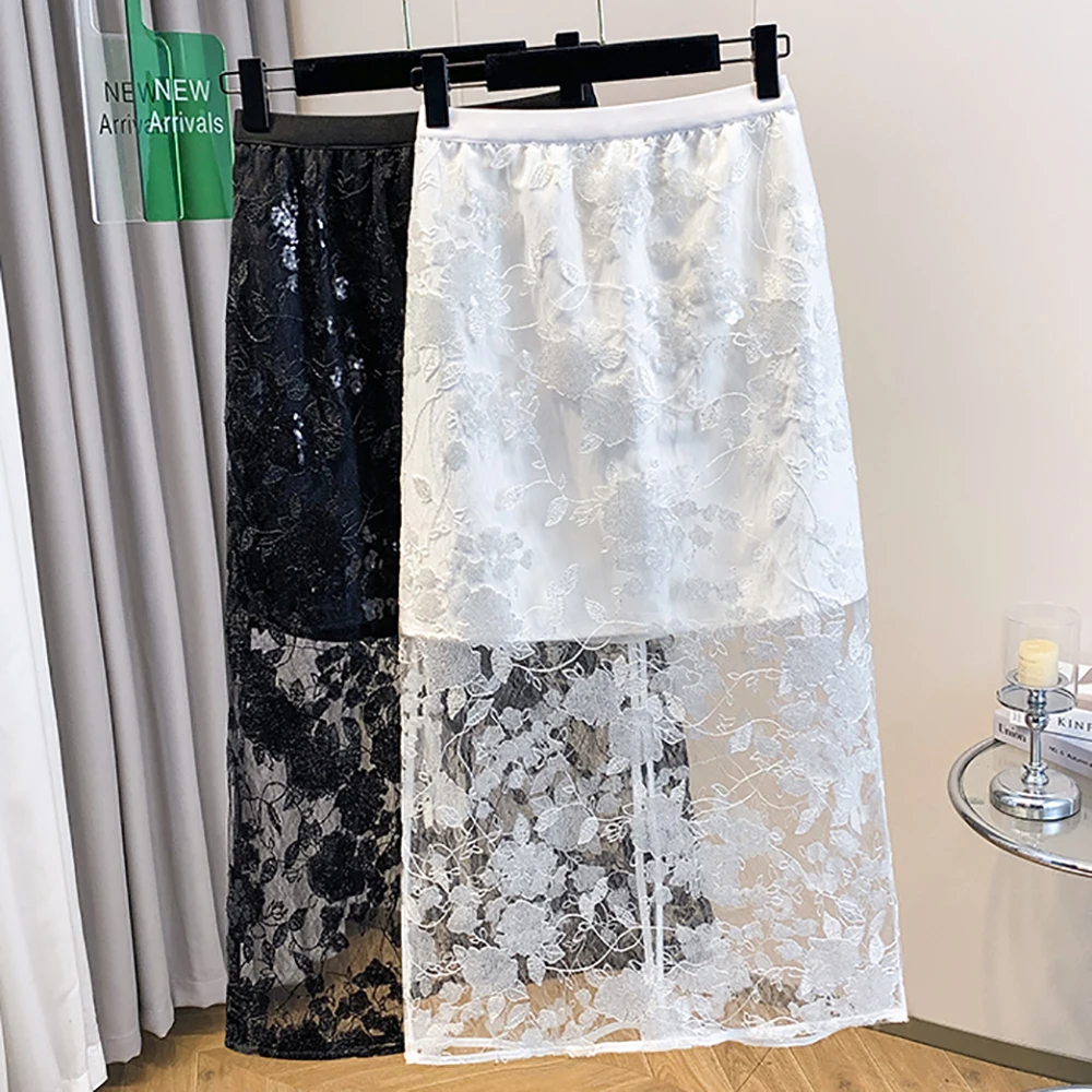 Women's A-Line Lace Skirt Summer French Style High Grade Trendy Sequins High Waist Split Long Skirts Banquet Commute Wear
Women's A-Line Lace Skirt Summer French Style High Grade Trendy Sequins High Waist Split Long Skirts Banquet Commute Wear