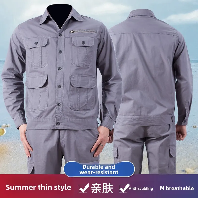 Cotton thin work clothes for men, sweat absorbing, breathable, welding equipment, wear-resistant factory protective clothing
Cotton thin work clothes for men, sweat absorbing, breathable, welding equipment, wear-resistant factory protective clothing