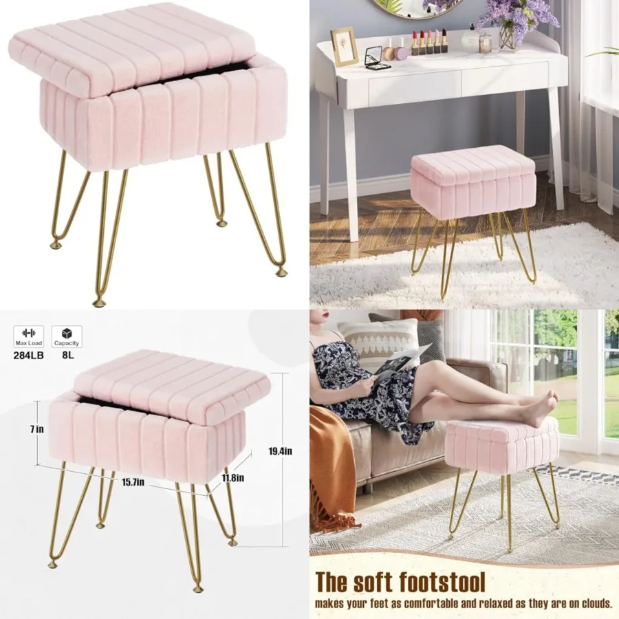 Vanity Stool Chair Faux Fur with Storage, 15.7"L x 11.8"W x 19.4"H Soft Ottoman 4 Metal Legs with Anti-Slip Feet, Furry Padded
Vanity Stool Chair Faux Fur with Storage, 15.7"L x 11.8"W x 19.4"H Soft Ottoman 4 Metal Legs with Anti-Slip Feet, Furry Padded