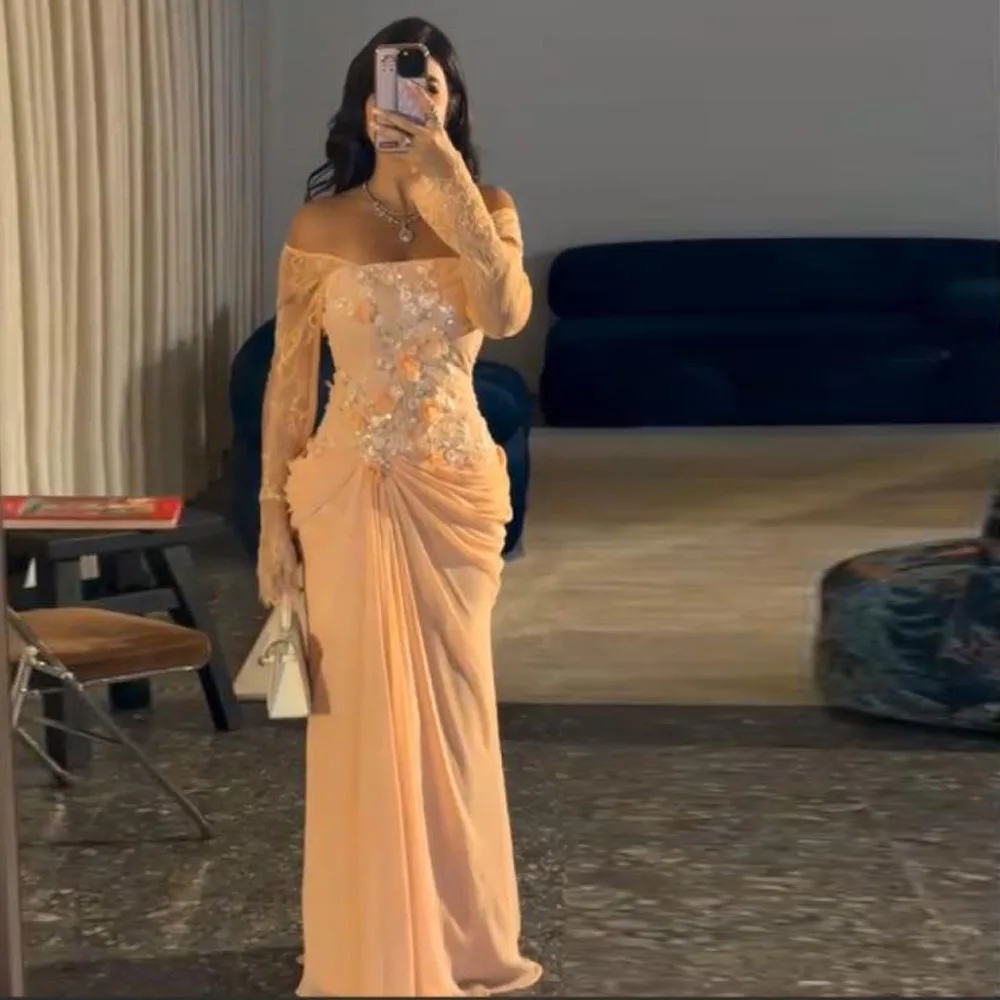Customized Draped Evening Dresses Off the Shoulder with Lace Appliques Prom Dress 2025 Pleated Chiffon Mermaid Birthday Dresses
Customized Draped Evening Dresses Off the Shoulder with Lace Appliques Prom Dress 2025 Pleated Chiffon Mermaid Birthday Dresses