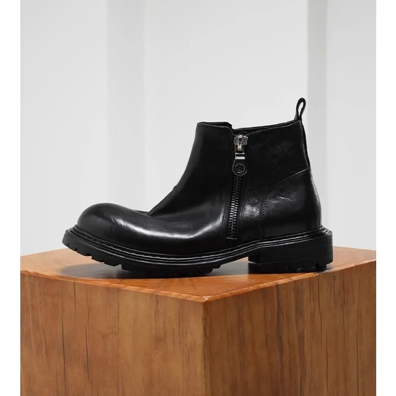 Black Round Toe Boots Men Retro Cowboy Leather Zip Ankle Boots Casual Work Boots Genuine Leather
Black Round Toe Boots Men Retro Cowboy Leather Zip Ankle Boots Casual Work Boots Genuine Leather