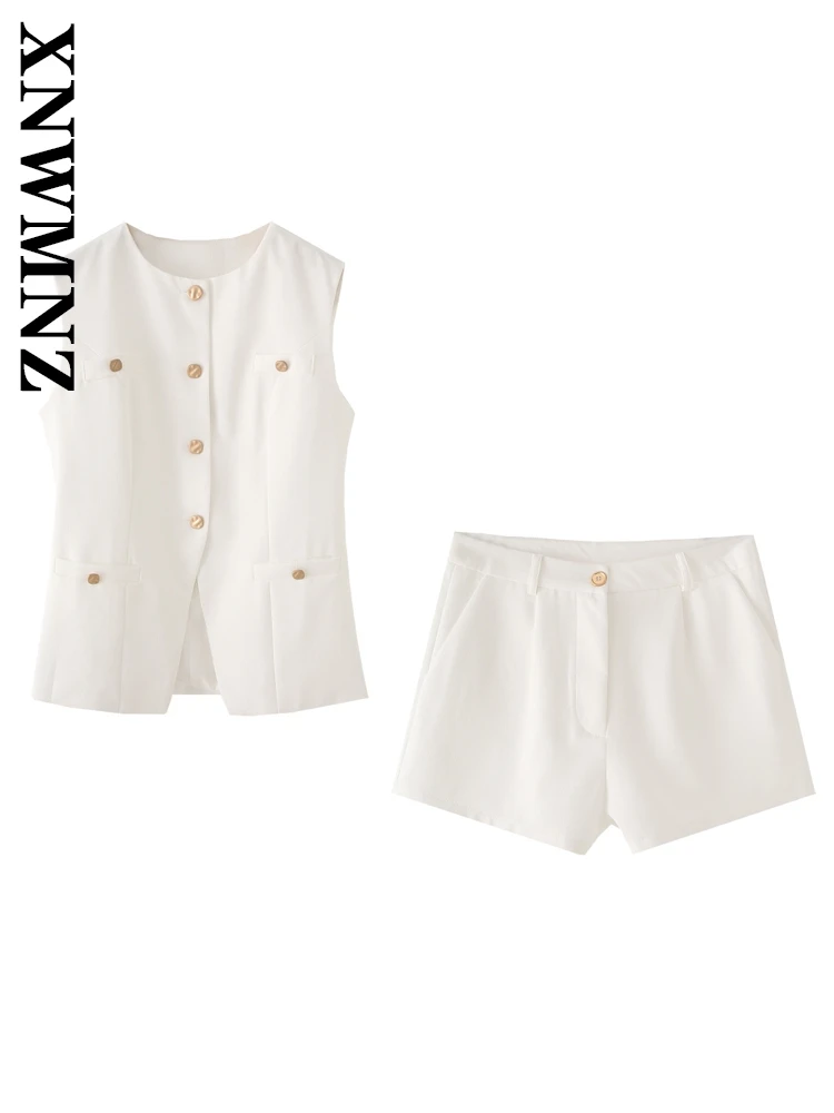 XNWMNZ 2025 летний новый женский модный жилет из двух частей с круглым воротником, уличная одежда, женский жилет без рукавов с оборками, шорты стандартного кроя
XNWMNZ 2025 летний новый женский модный жилет из двух частей с круглым воротником, уличная одежда, женский жилет без рукавов с оборками, шорты стандартного кроя