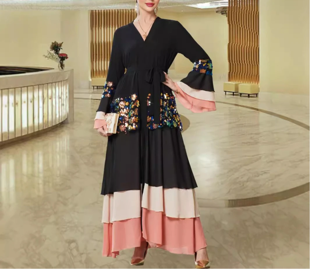 Women Dubai Sequins Open Abaya Kimono Cardigan Muslim Ruffles Dress Eid Ramadan Jalabiya Robe Femme Musulman Kaftan Vestido Gown
Women Dubai Sequins Open Abaya Kimono Cardigan Muslim Ruffles Dress Eid Ramadan Jalabiya Robe Femme Musulman Kaftan Vestido Gown