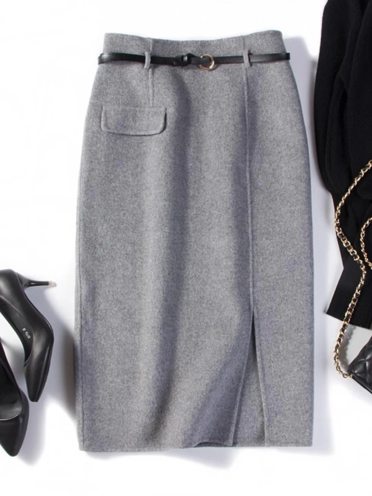Elegant Woolen Midi Skirt Women's Autumn Winter High Waist A-Line Wrap around Skirt with Slit Commute Style Korean Version
Elegant Woolen Midi Skirt Women's Autumn Winter High Waist A-Line Wrap around Skirt with Slit Commute Style Korean Version