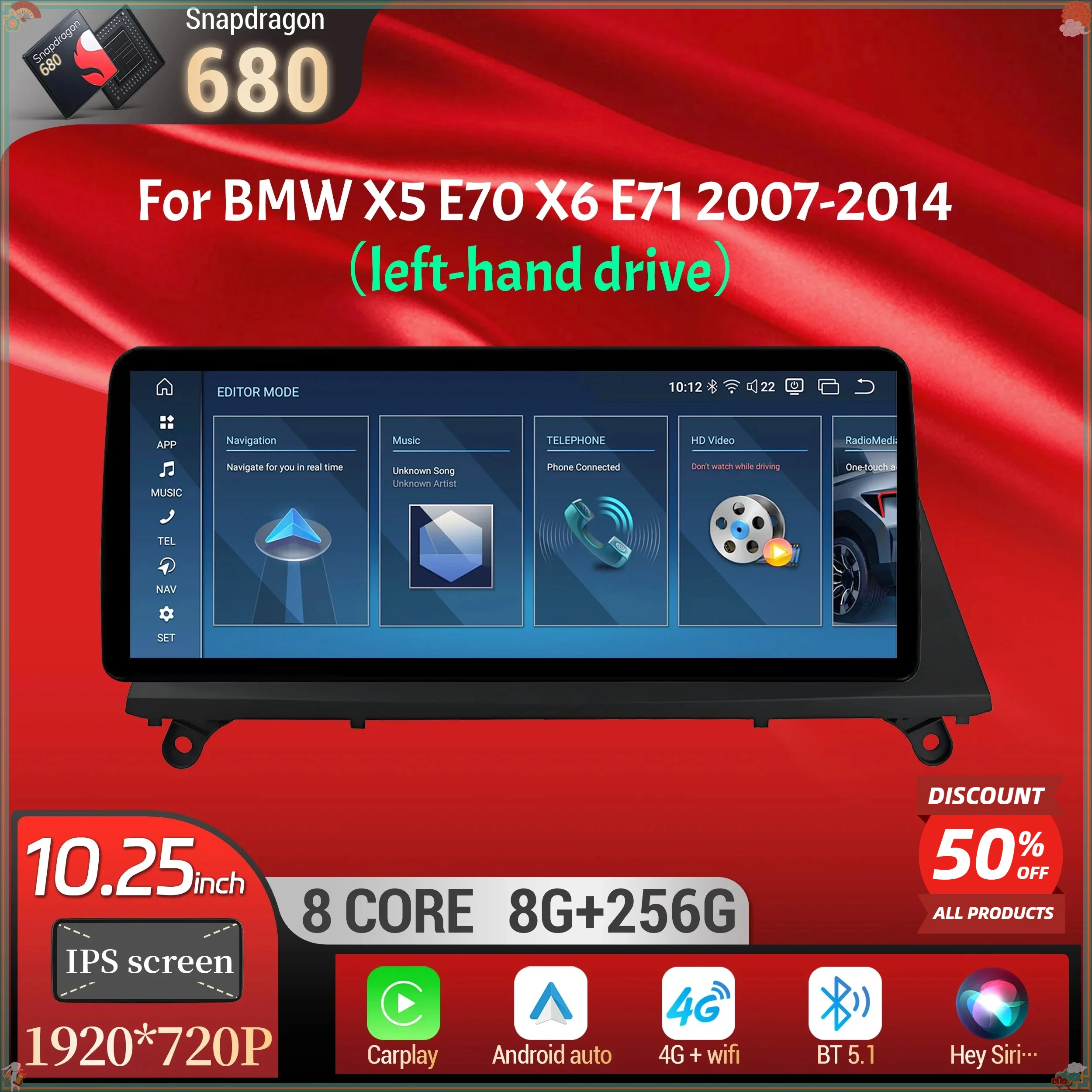 10.25 inch For BMW X5 E70 X6 E71 2007-2014 Left Hand Drive Android 14 Car Radio Wireless BT Carplay Snapdragon 680 Touch Screen
10.25 inch For BMW X5 E70 X6 E71 2007-2014 Left Hand Drive Android 14 Car Radio Wireless BT Carplay Snapdragon 680 Touch Screen