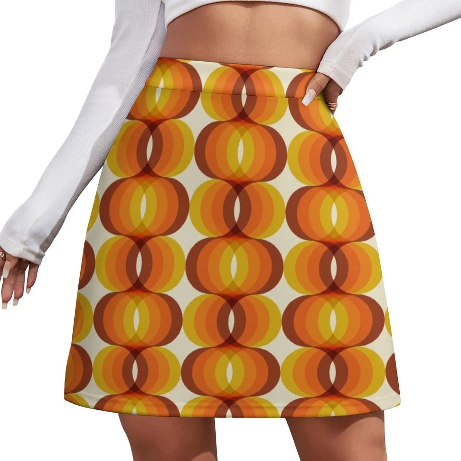 Orange, Brown, and Ivory Retro 1960s Wavy Pattern Mini Skirt Short women′s skirts Woman clothing Mini Skirt
Orange, Brown, and Ivory Retro 1960s Wavy Pattern Mini Skirt Short women′s skirts Woman clothing Mini Skirt
