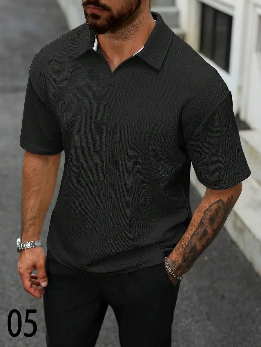 Men's Textured Short Sleeve Casual Polo Shirt in Black for Daily Wear
Men's Textured Short Sleeve Casual Polo Shirt in Black for Daily Wear
