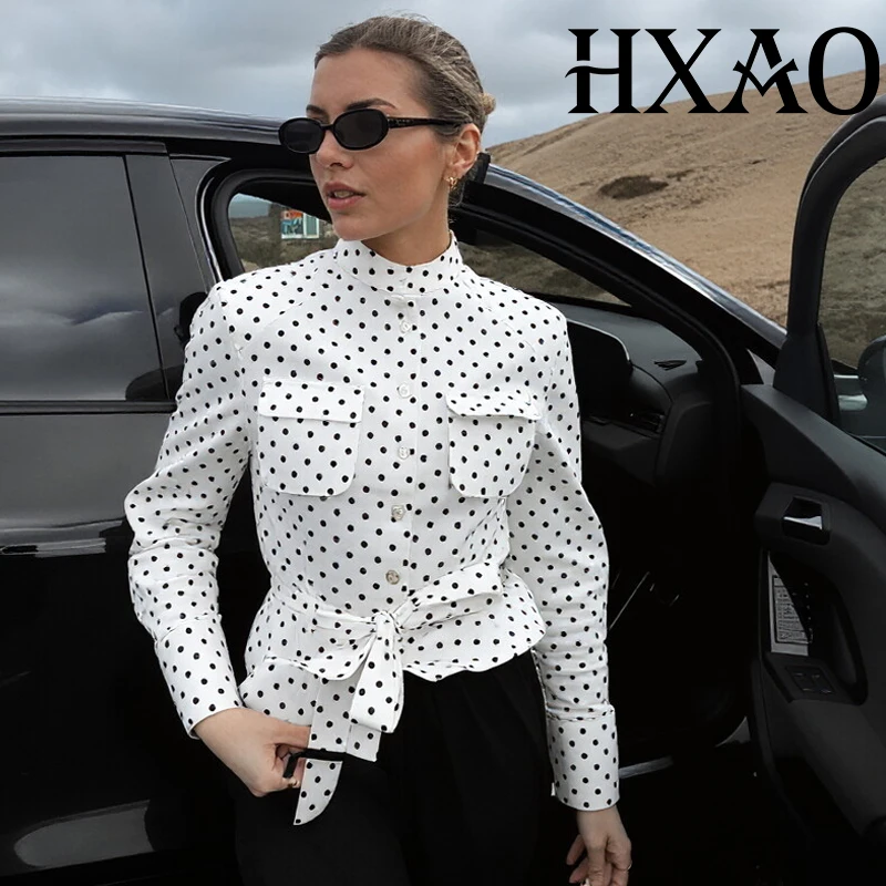 Женская укороченная куртка HXAO в горошек с длинными рукавами, на пуговицах, приталенная, элегантная, с поясом, легкая
Женская укороченная куртка HXAO в горошек с длинными рукавами, на пуговицах, приталенная, элегантная, с поясом, легкая