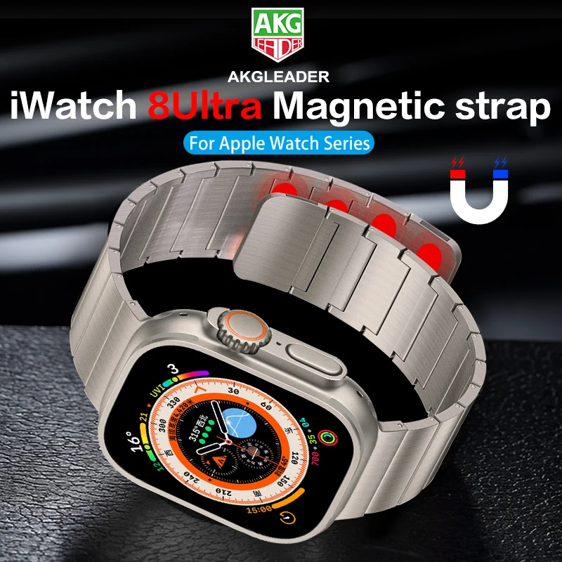 AKGLEADER Stainless Steel Titanium color Magnetic Strap for Apple Watch 8 ultra 49mm Watchband for iWatch Series 7 6 5 Bracelet
AKGLEADER Stainless Steel Titanium color Magnetic Strap for Apple Watch 8 ultra 49mm Watchband for iWatch Series 7 6 5 Bracelet